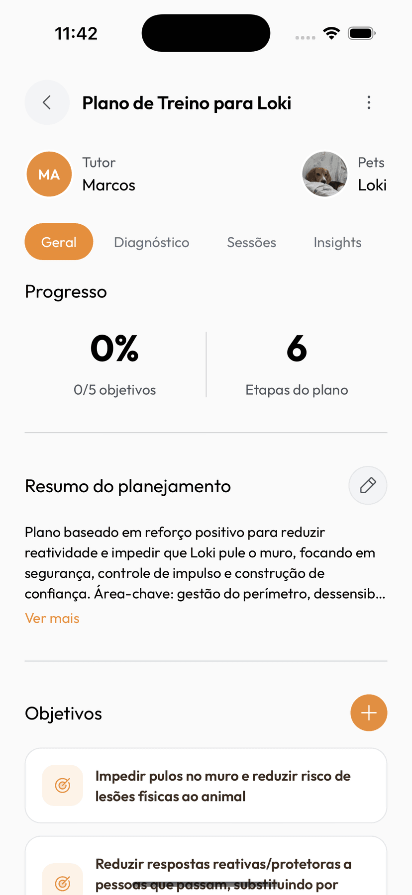 Acompanhe o plano no app
